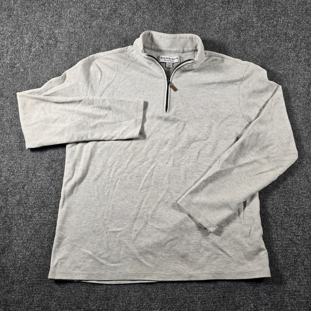 Mizzen+Main Performance Menswear Quarter Zip Pullover Gray Size M Stretch Shirt